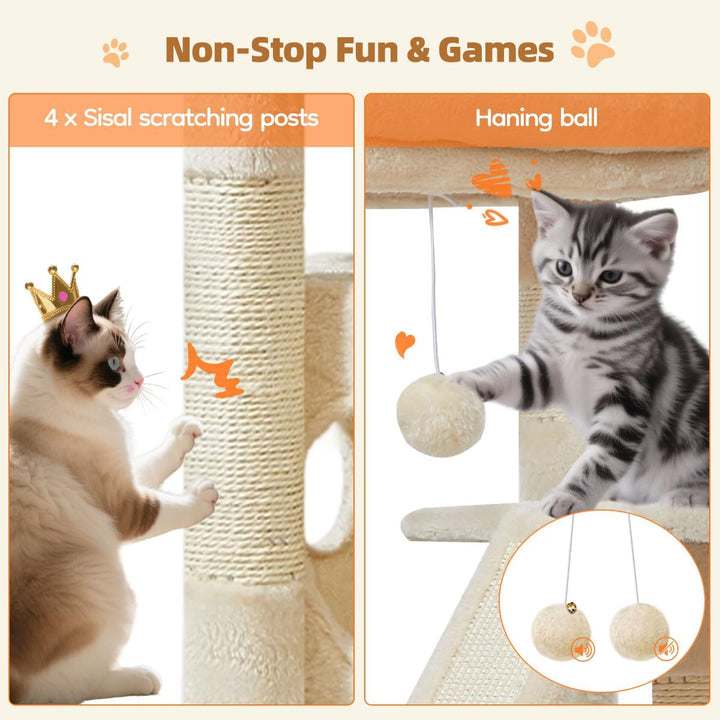 Taoqimiao Kratzbaum Klein, 98cm katzenbaum Stabil KatzenKratzbaum Cat Tree mit Katzenhaus, Korb, 4 K