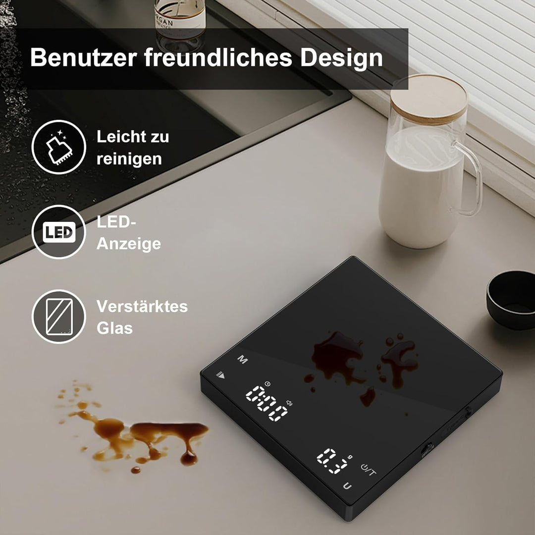 Diyife Wiederaufladbare Mini Kaffeewaage mit Timer, Tragbare Coffee Scale, Home Espresso Waage, Präz