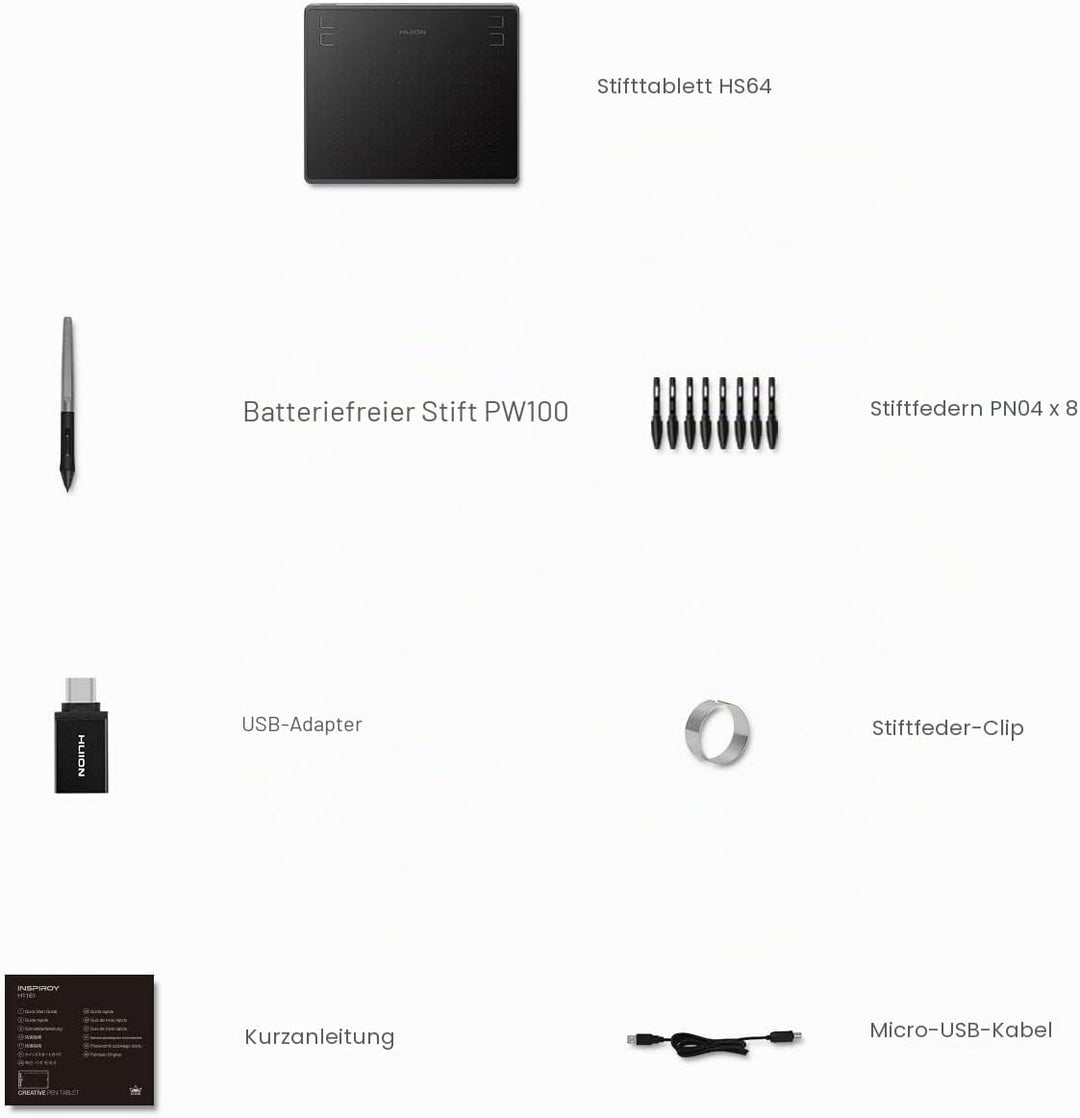 HUION HS64 Graphic Tablet 5080 lpi 160 x 102 mm USB Black