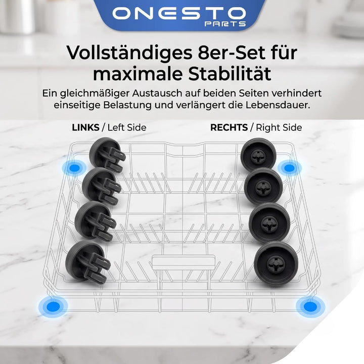 Geschirrspüler-Unterkorbrollen-Set (8 Stück)
