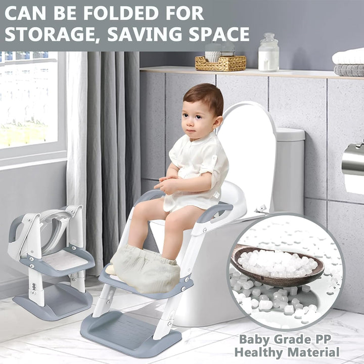 Toilettensitz Kinder mit Treppe, Toilettenaufsatz Kinder WC Sitz Toilette, Faltbarer Klositz für Kin