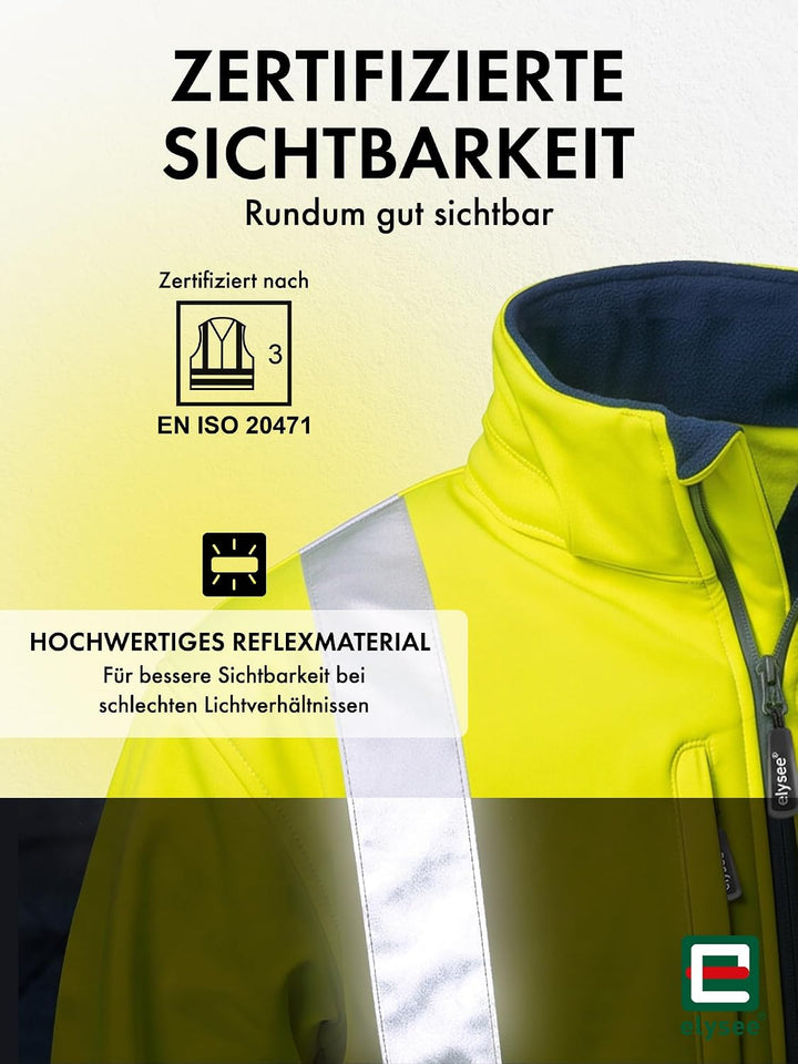 *SAM* WARNSCHUTZ-SOFTSHELLJACKE ELYSEE GELB/MARINE, EN 471/3