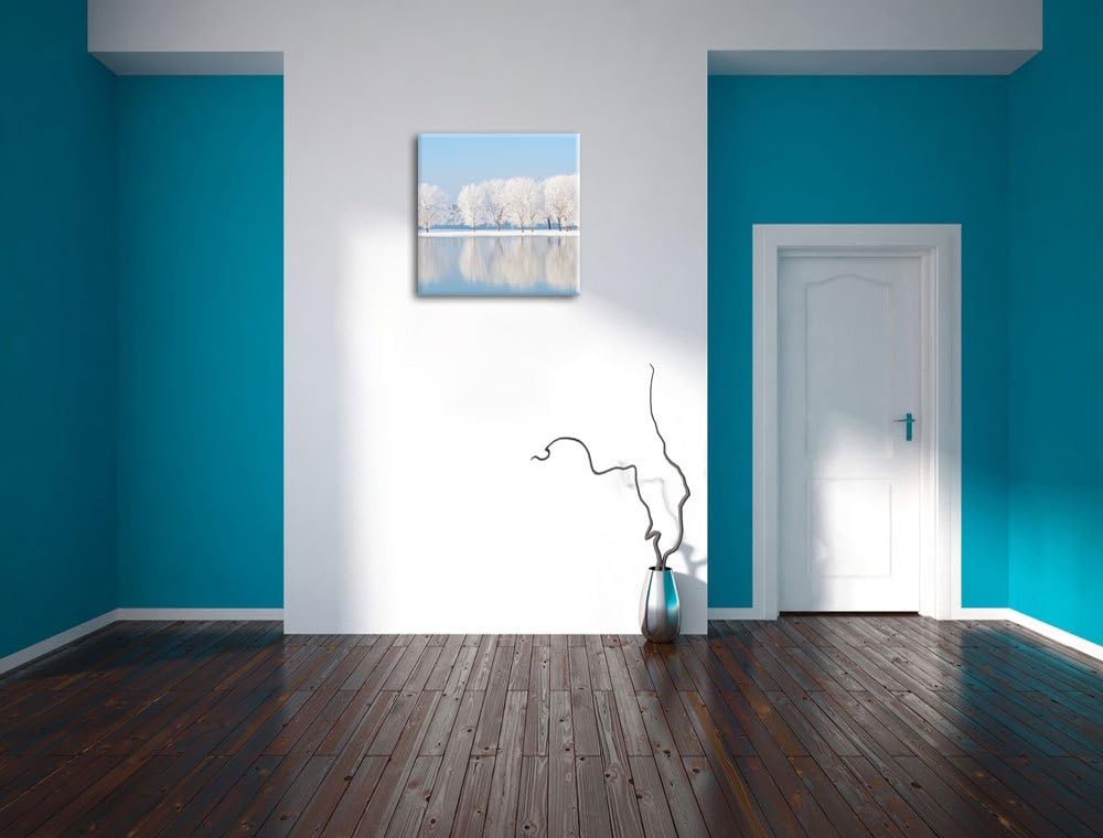 Pixxprint Schneebedeckte Bäume im Winter, Format: 70x70 auf Leinwand, 70x70