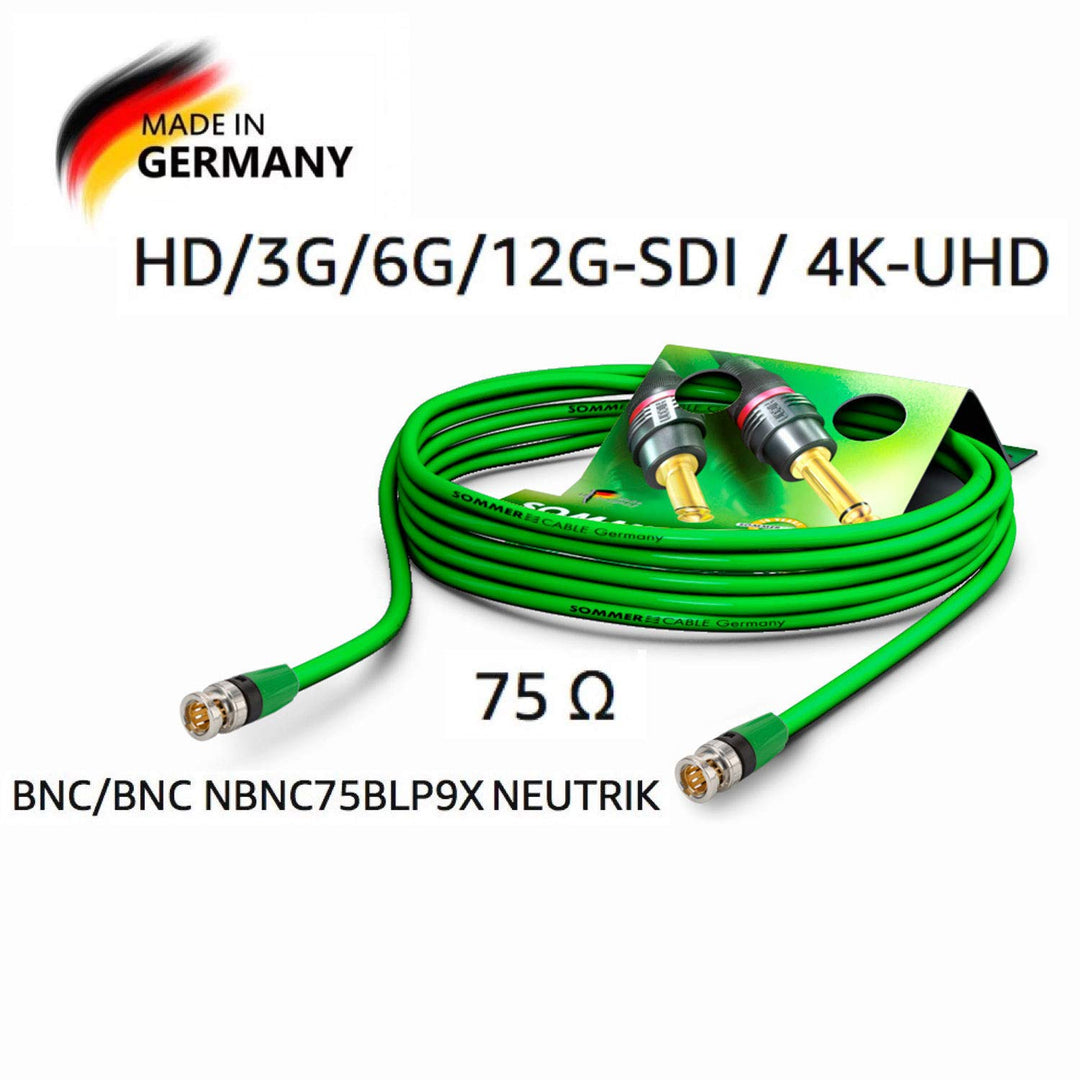 Sommer Cable Video-Patchkabel 6G-SDI/4K SC-Vector 0.8/3.7, BNC/BNC NBNC75BLP9X NEUTRIK Grün (10m) 10