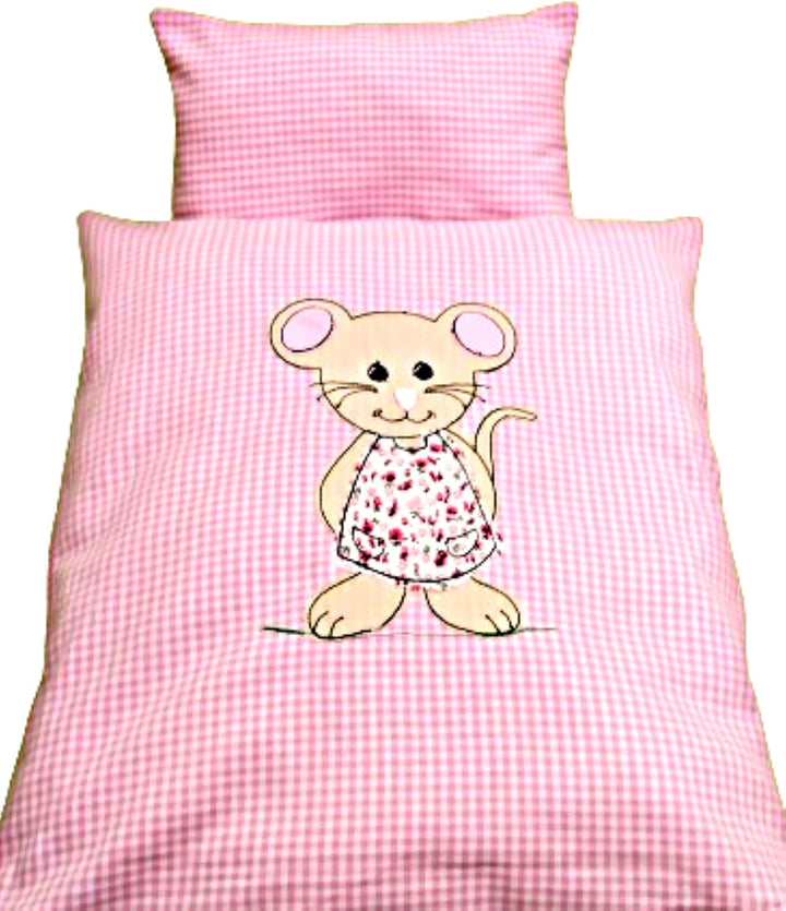 Puppenbettzeug Mäusekind, Bettwäsche bestickt, für Puppen