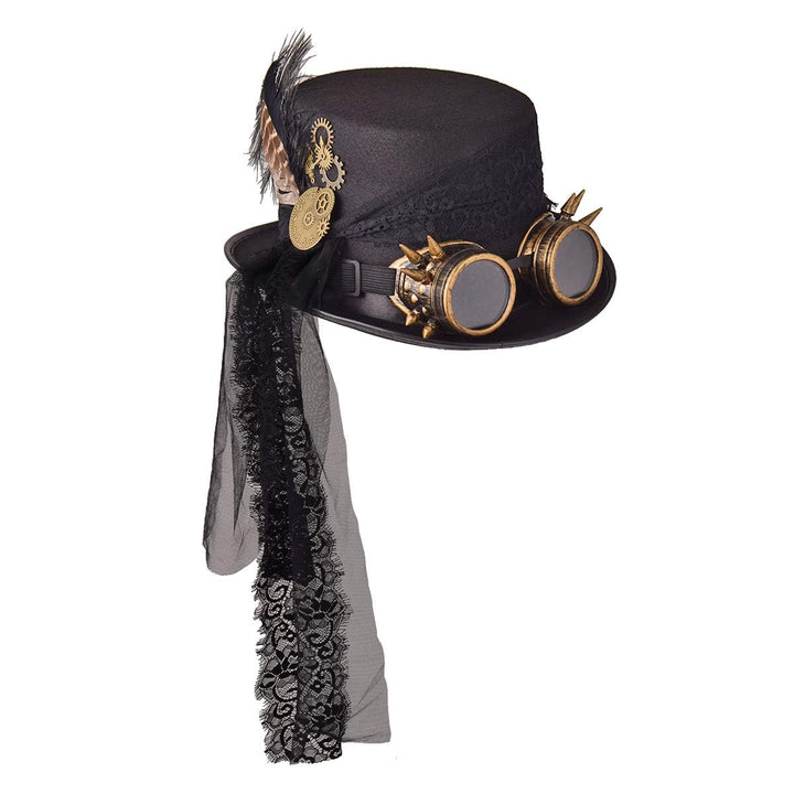 COSDREAMER Unisex Steampunk Zylinderhut Halloween Kostüm Hut mit Brille schwarz (Schwarz, Large) Sch