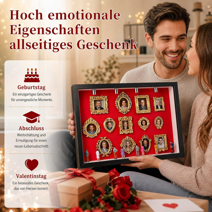 DIY Mini Museum Silhouette Box, Mini Museum Bilderrahmen mit LED Licht,13 Mini Goldrahmen &amp; 16 Figur
