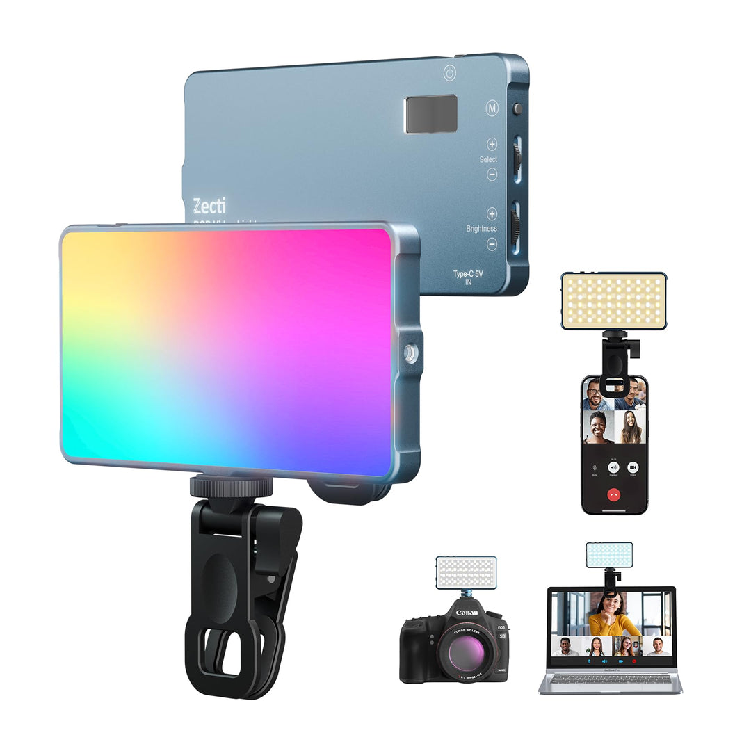 Selfie Licht mit RGB-Vollfarbe, 135 LED 4000mAh CRI96+ LED Videoleuchte mit Hotshoe und Clip,2500K-9