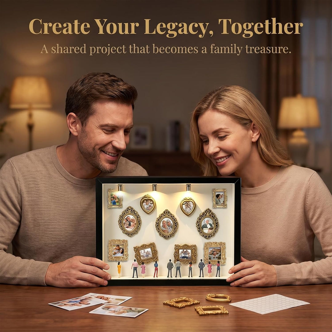 DIY Mini Museum Bilderrahmen, DIY Mini Museum Silhouette Box mit LED Licht Gold, Gold