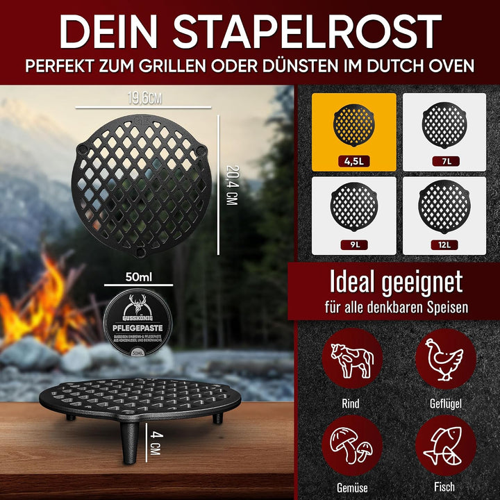 Gusseisen Stapelrost für 4,5 Liter Dutch Oven [Ø 20 cm]– Einsatz für Dutch Oven – Staple Grate – Gus