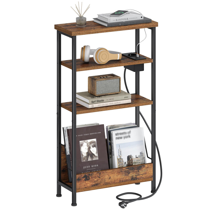 Hzuaneri Beistelltisch Schmal, 4-Stufiger Beistelltisch Couch mit Zeitschriftenhalter und Ladesteckd