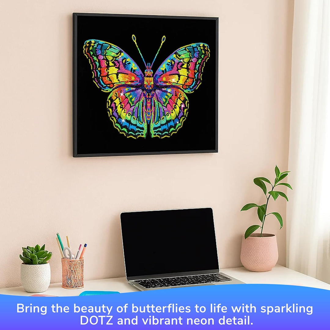 DIAMOND DOTZ 2594366 Original 5D Diamond Painting Set, Neon Schmetterling, mit Neonfarben und Samt,