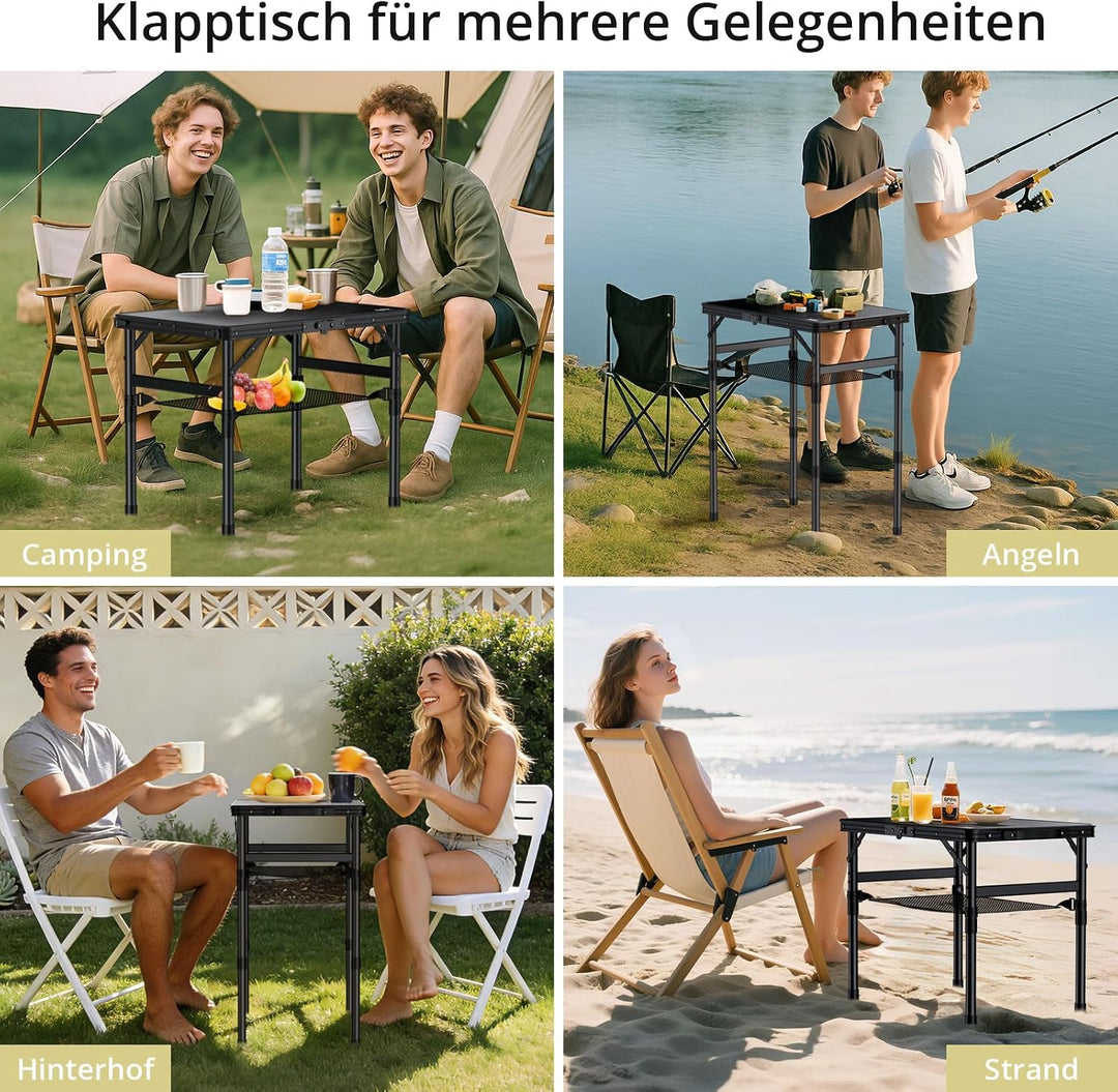Anbte Campingtisch Klappbar 58x40cm Aluminium-Rahmen &amp; Kunststoff-Tischplatte mit 3 Höhen Verstellba