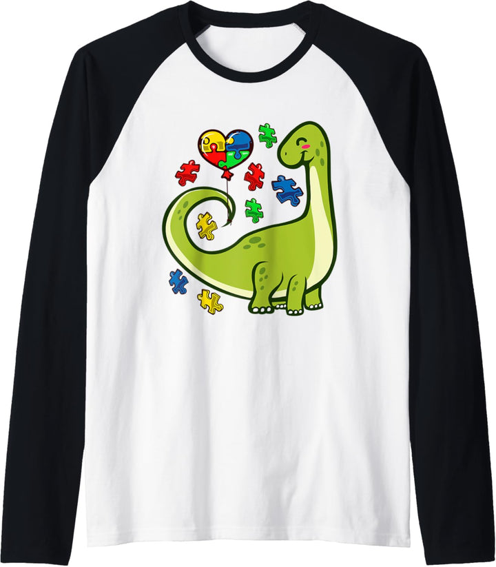 Autismus Bewusstsein Brontosaurus Dinosaurier Puzzle Herz Raglan