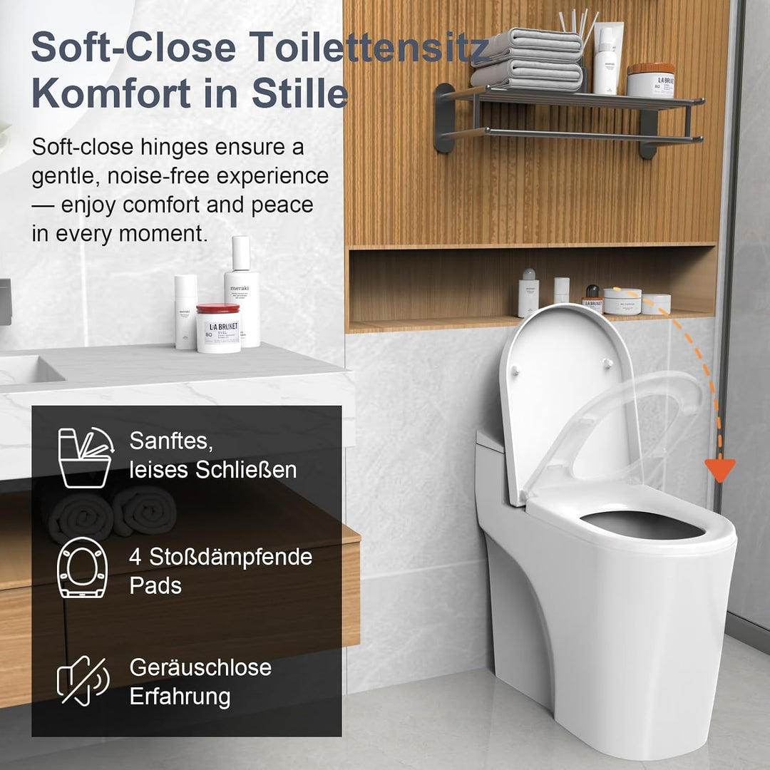 SURFOU Toilettendeckel mit Absenkautomatik, D-Form WC-Sitz aus PP D-Form Duroplast, D-Form Duroplast