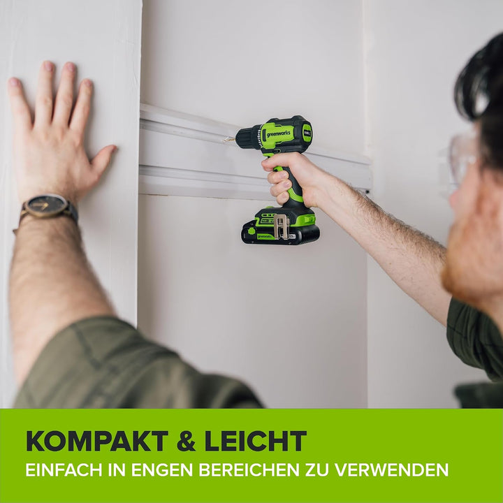 Greenworks 24V Akku‑Bürstenlos‑Bohrschrauber DD335, 35 Nm Drehmoment, inkl. 2Ah USB‑C Akku, 30W Lade