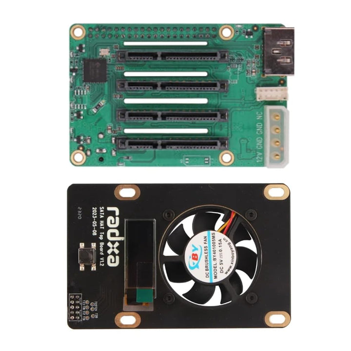 Raspberry Pi 5 Penta-SATA-Hut mit oberer Platine – bis zu 5 x SATA-Disks HAT