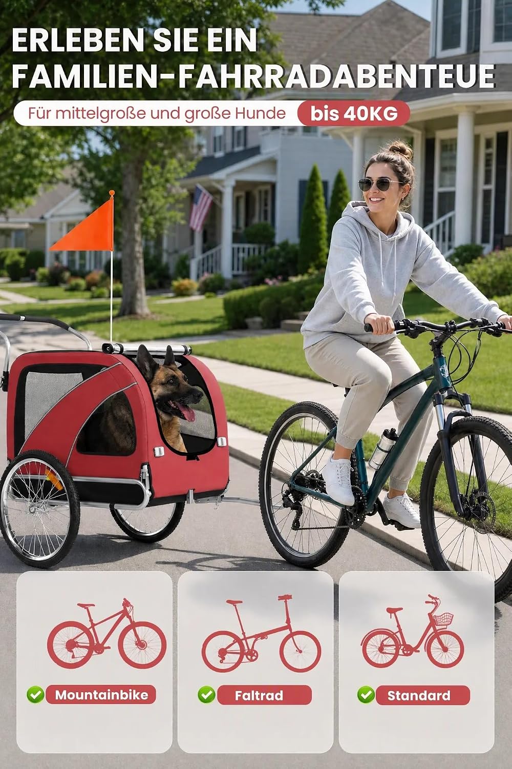 Hundeanhänger 2-in-1 für Fahrrad &amp; Jogger Red