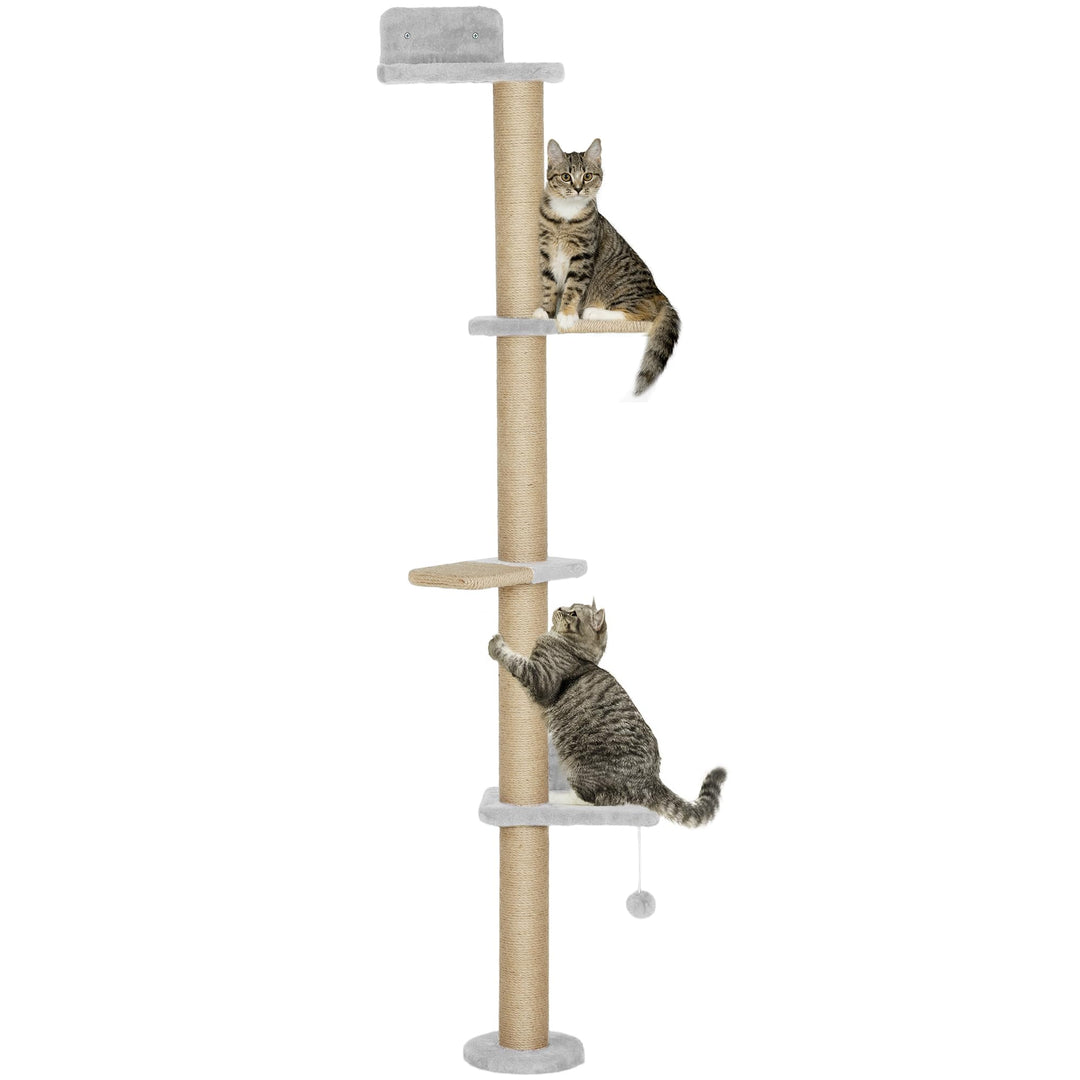 PawHut Kratzbaum Wandmontierter Katzenbaum Kratzsäulen 180 cm Hellgrau