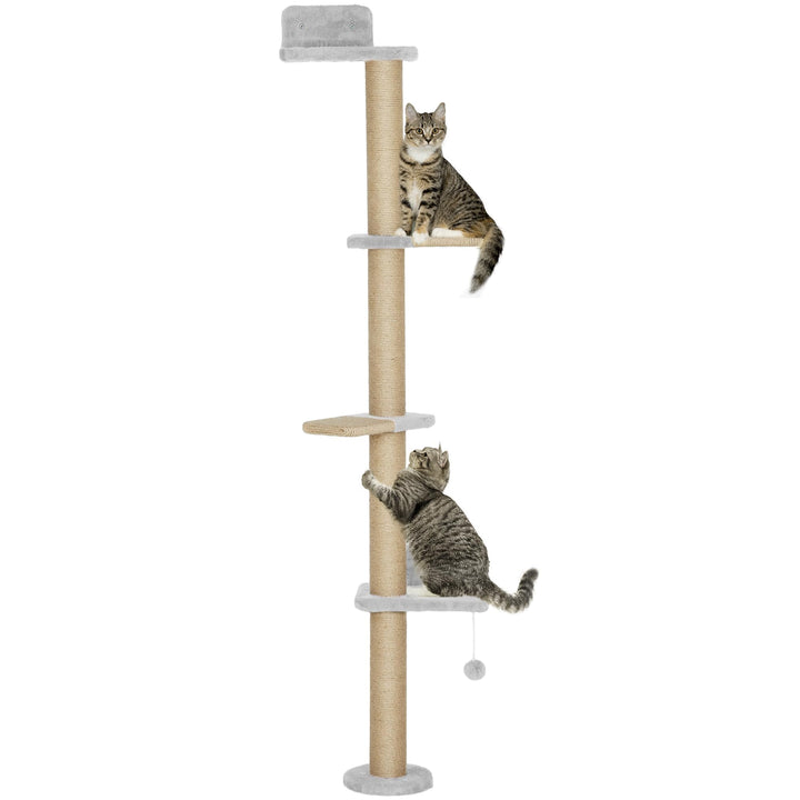 PawHut Kratzbaum Wandmontierter Katzenbaum Kratzsäulen 180 cm Hellgrau