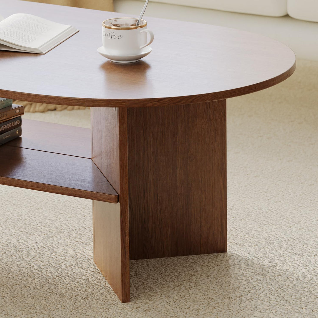 YOUDENOVA Couchtisch Ovaler Beistelltisch Holz Modern Wohnzimmertisch Coffee Table Klein Tisch für W