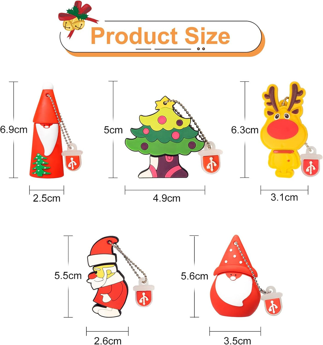LEIZHAN USB-Stick 5 Stück 32GB Speicherstick Der Weihnachtsmann Elch Niedlichen Weihnachtsserie Gesc