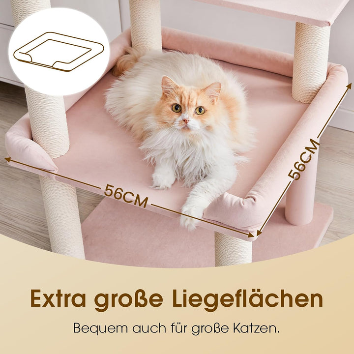 Katzenbaum 114 cm Hoch, Gross Kratzbaum mit Extra Grosser Plattform &amp; Kratzpfosten, Mehrstufiger Kra