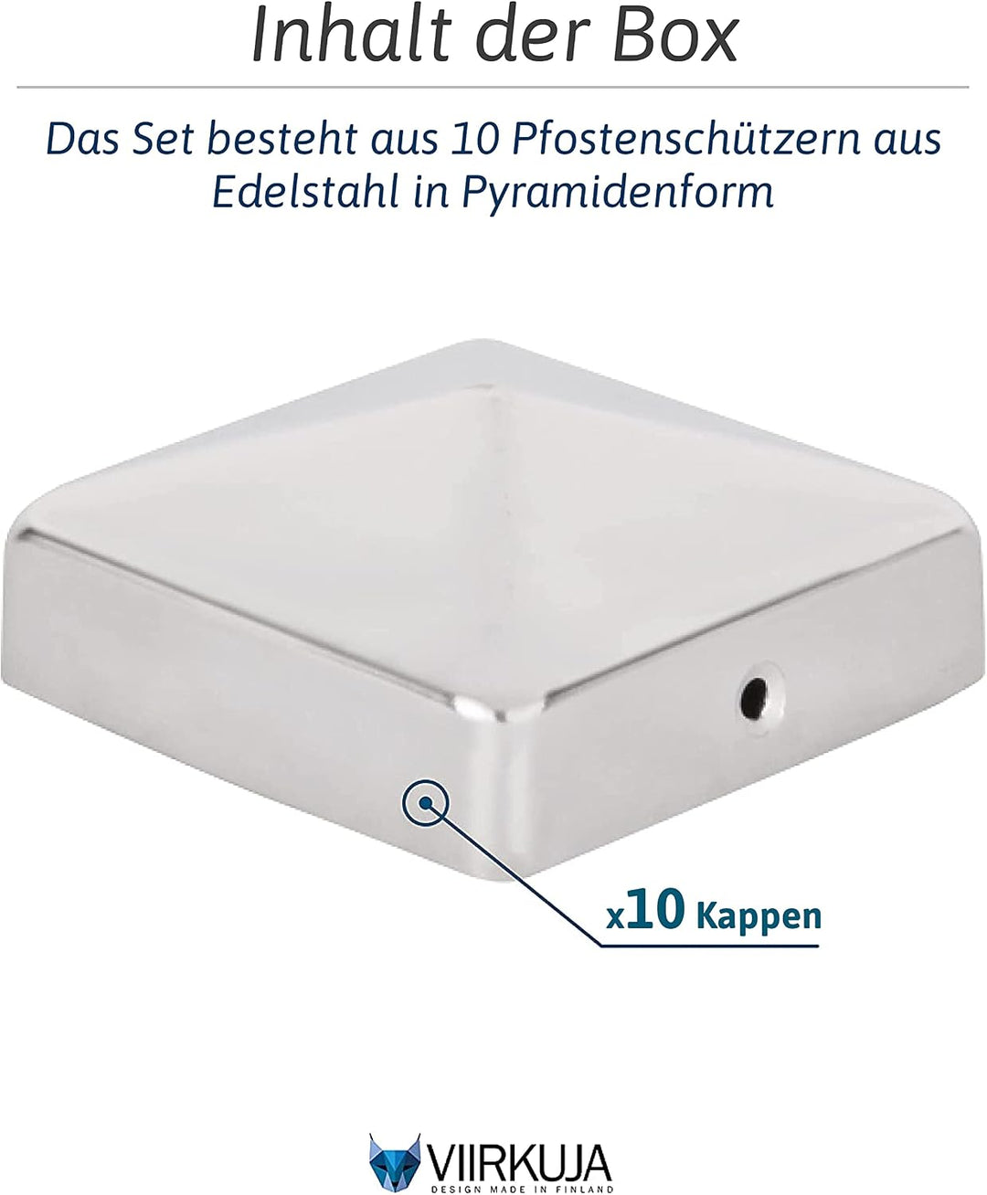 Pfostenkappen 9x9 cm - 10 Stück, 90x90 mm, Edelstahl Zaunpfosten/Zaunpfosten Metall, Pyramiden Form