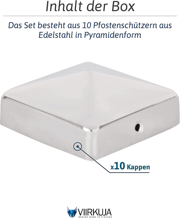 Pfostenkappen 9x9 cm - 10 Stück, 90x90 mm, Edelstahl Zaunpfosten/Zaunpfosten Metall, Pyramiden Form