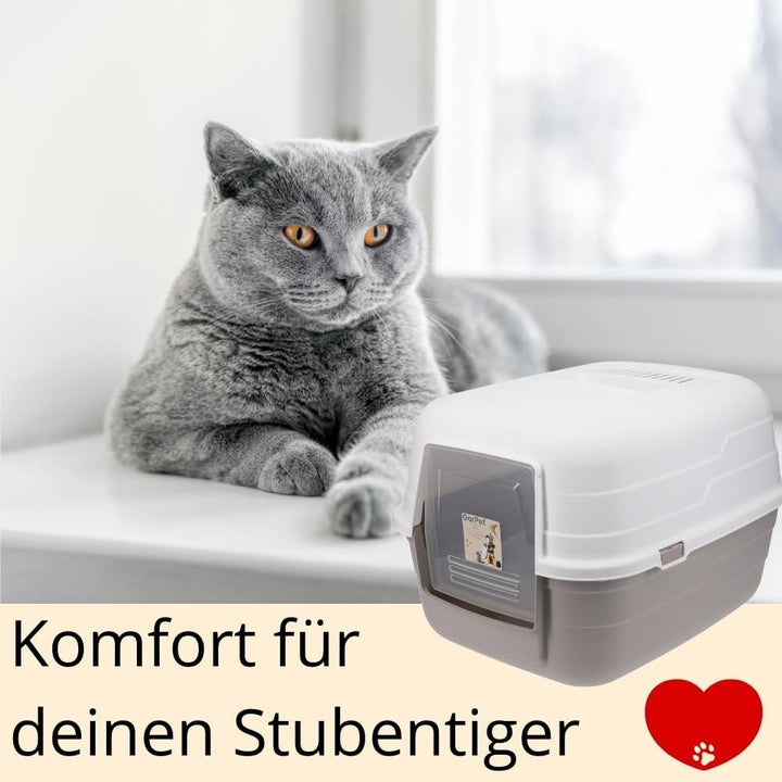 Katzenklo mit Deckel Aktivkohlefilter Katzentoilette Katzen WC Hauben Toilette Klo grau modernes Des