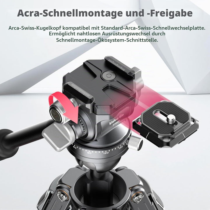 Videostativ Carbonfaser, ULANZI TT09 VideoGo Travel Tripod Reisestativ mit Fluidkopf 360° Pan&amp;-50°/+