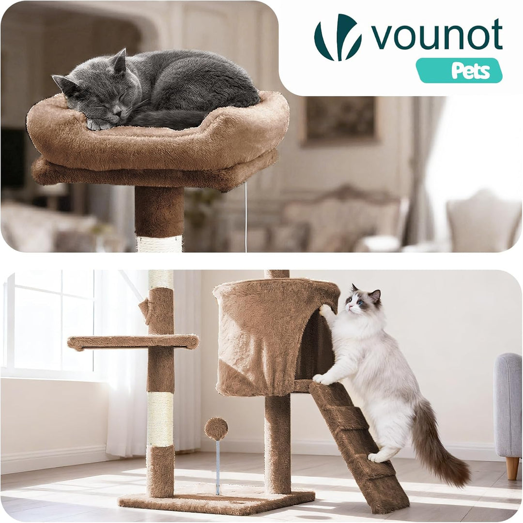 VOUNOT® Kratzbaum Katzenbaum 112 cm hoch, Stabil Mehrstöckiger Kletterbaum Katzenkratzbaum mit Kratz