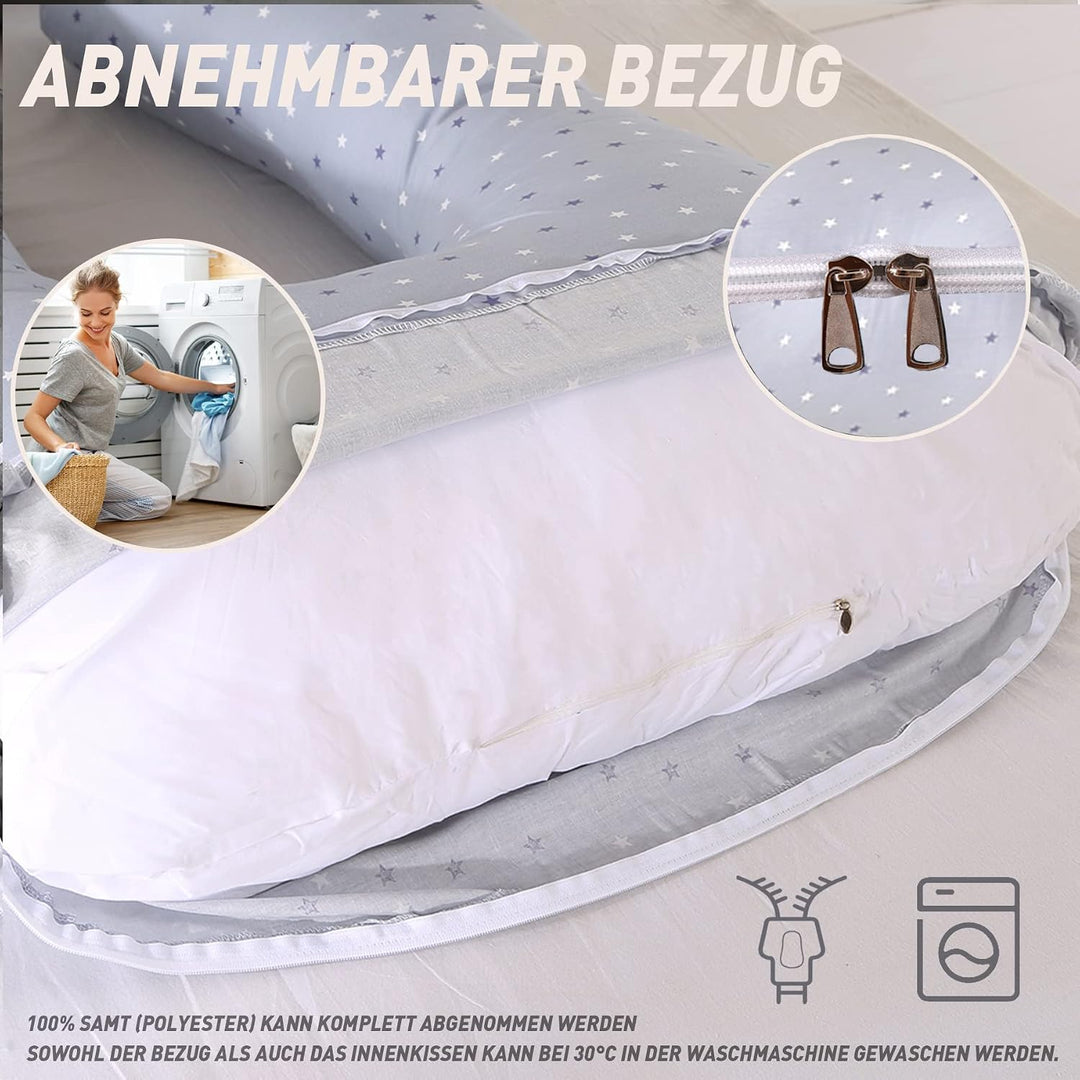 CALIYO Schwangerschaftskissen J Form,Stillkissen XXL-SeitenschläFerkissen mit Bezug,Pregnancy Pillow