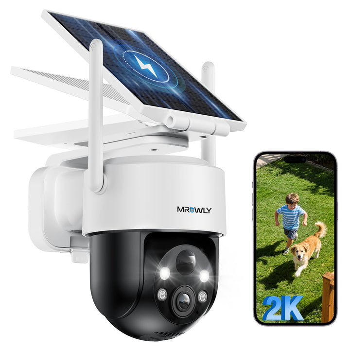 2K Überwachungskamera Aussen Solar, 360° PTZ WLAN Kamera Outdoor Kabellos mit abnehmbarem Solarpanel
