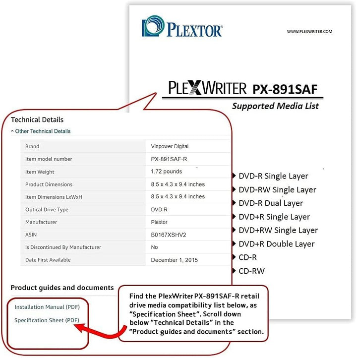 Plextor PX-891SAF-R 24X SATA DVD +/- RW Dual Layer Brenner Laufwerk Einzelhandel, Einzelhandel