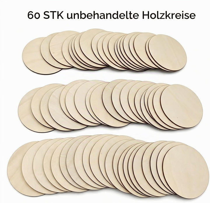60 Stück unlackierte Holzkreise Scheiben zum Basteln, 10 cm, blanko, Holzscheiben, runde Ausschnitte