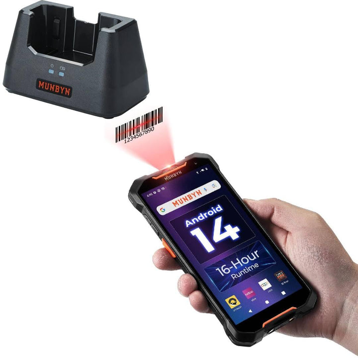 MUNBYN AS01 Android 14 Barcodescanner + Ladegerät Set, 6” Bildschirm, Mobiler Computer Handheld PDA