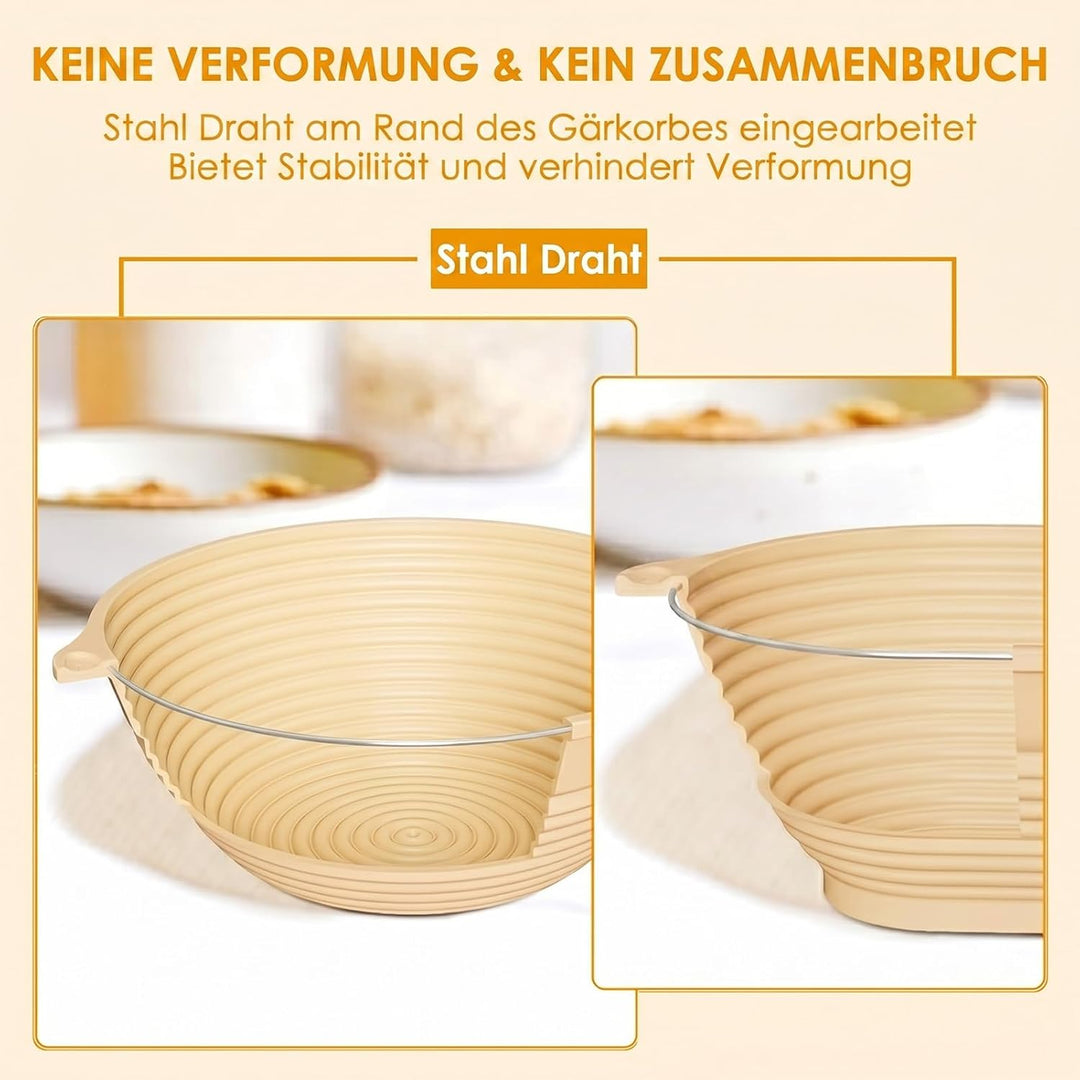 Sauerteig Starter Set, Rund &amp; Oval Gärkörbchen mit Komplettem Brotback-Set, Glas für Sauerteigstarte