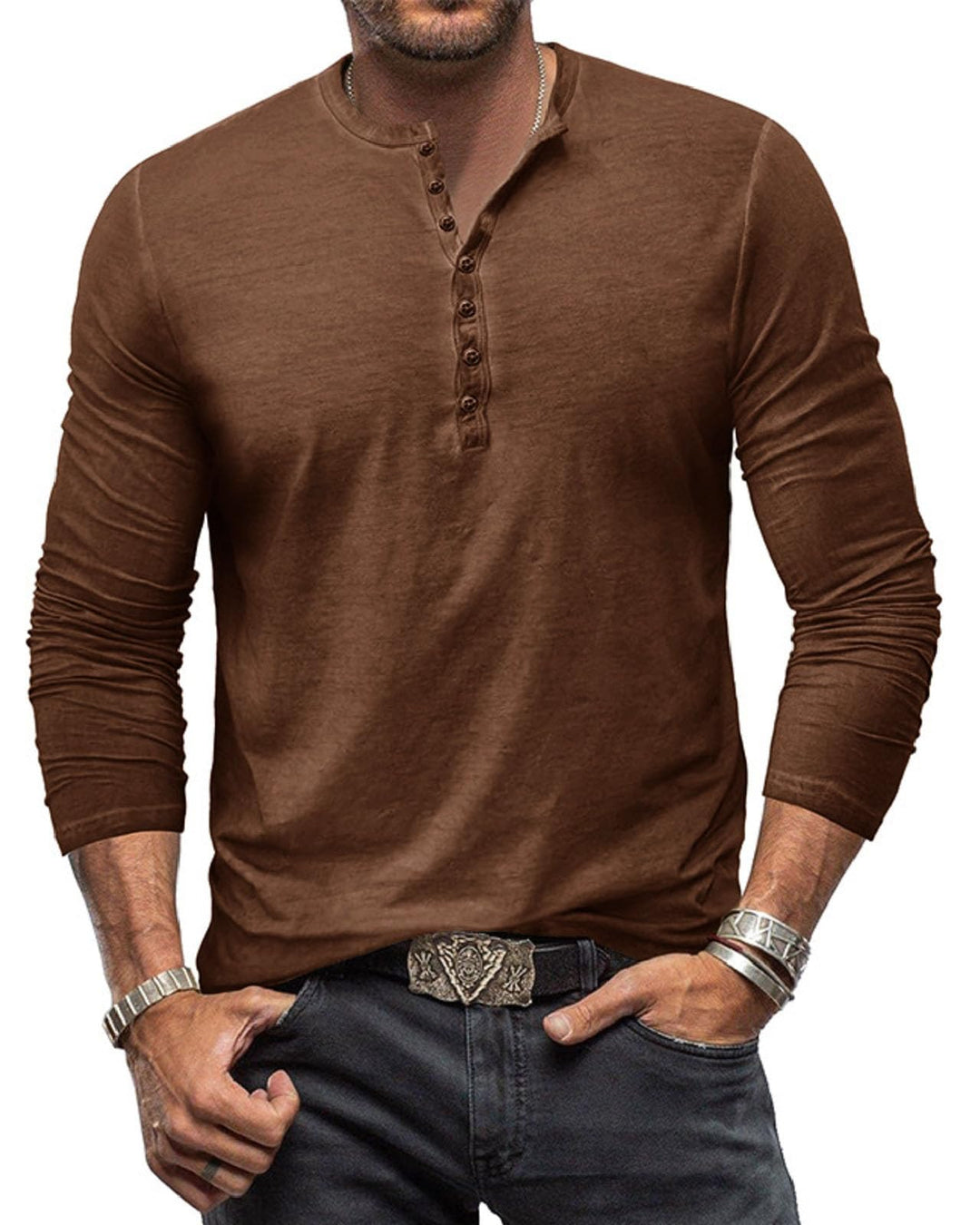 YawYews Henley Shirt Herren Langarm Langarmshirt Herren Longsleeve T Shirt Vintage Tshirt Baumwolle