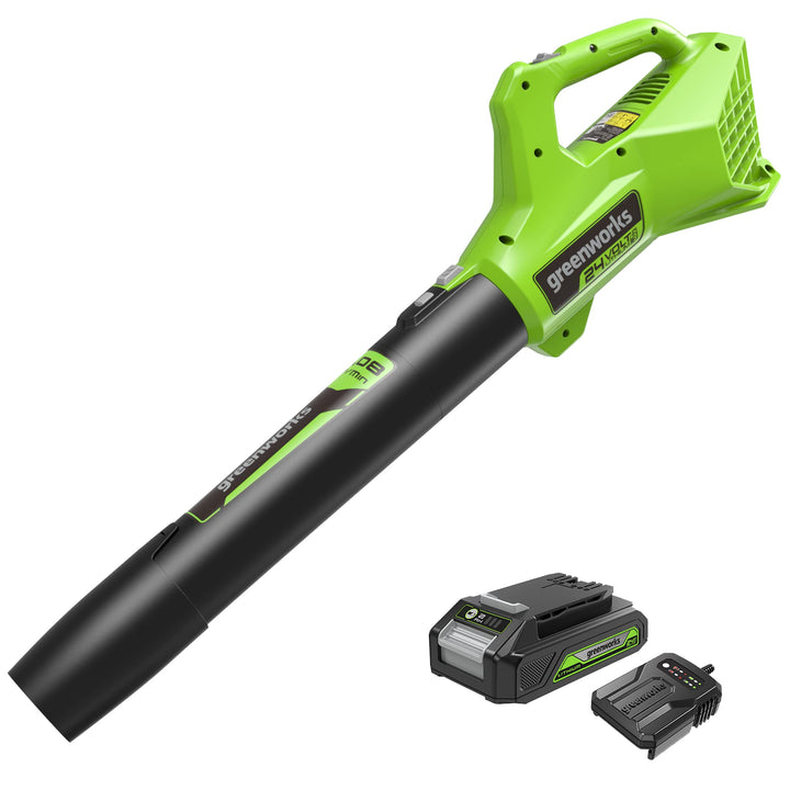 Greenworks G24ABIIK2 Axial Akku Laubbläser, 145 km/h, 9,08 m³/min 24V Akku &amp; Ladegerät, 3 Jahre Gara