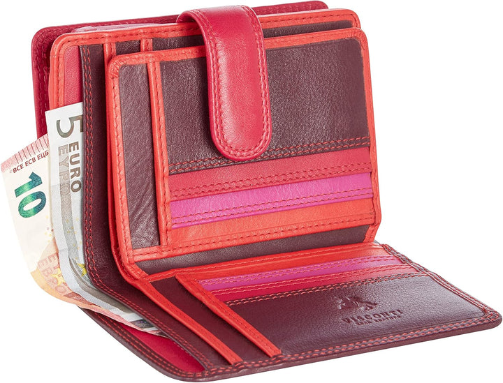 VISCONTI Twofold Leder Damen Geldbörse Rainbow Mehrfarbig Purse(RB51) RFID M Plum Multi, M Plum Mult