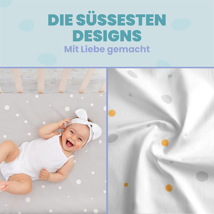 Sweety Fox 2X Spannbettlaken aus 100% Baumwolle mit Gummiband - 1X Matratzenschoner aus 100% wasserd