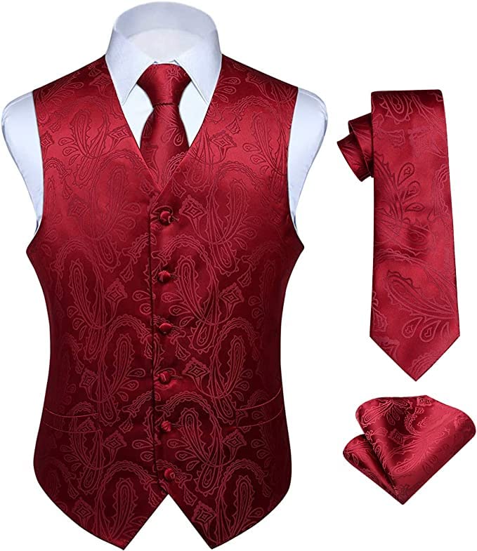 Enlision Herren Paisley Floral Jacquard Weste &amp; Krawatte und Pocket Square Weste Anzug Set XL C-Burg