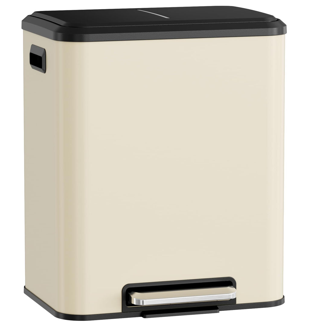 LIFERUN Mülleimer 2 Fächer, Mülltrennsystem 2 x 15 L,Sandbeige, Sandbeige