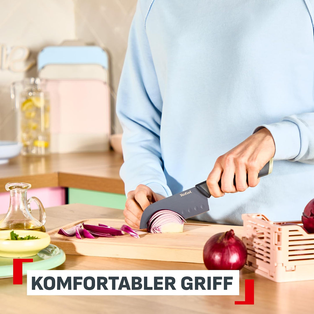 Tefal Slicy 3-tlg. Messer-Set, Soft Touch Griff, Schwarz/Pastellfarben Santokumesser + Universalmess