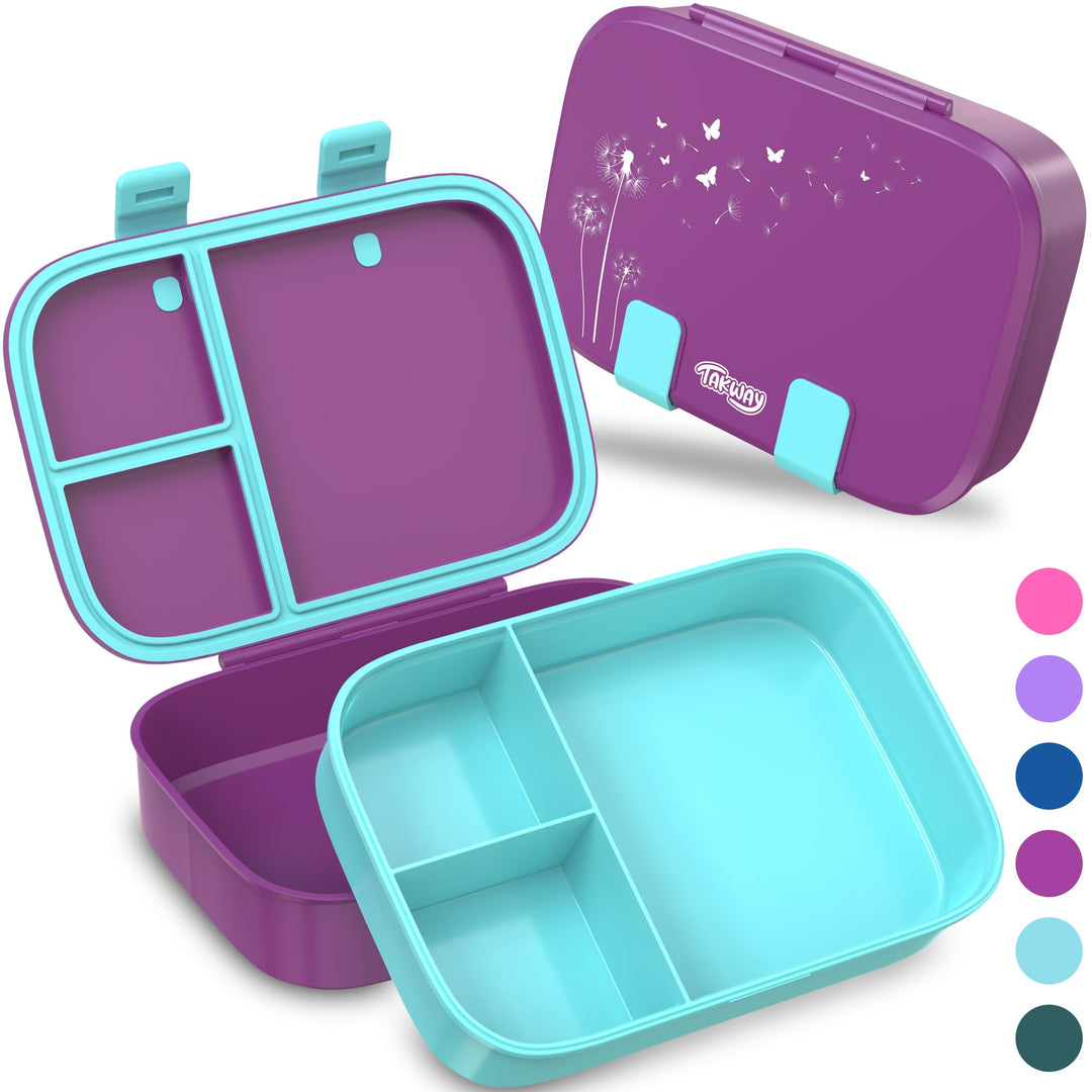 Brotdose Kinder mit Fächern - Bento Box Lunchbox BPA Frei - robust &amp; leicht zu öffnen (Pusteblume),
