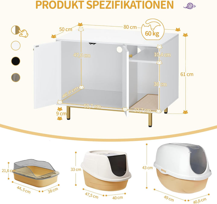 Hzuaneri Katzenschrank, Katzentoilette, Katzenklo Schrank, Katzenhaus mit Tür und separater Trennwan