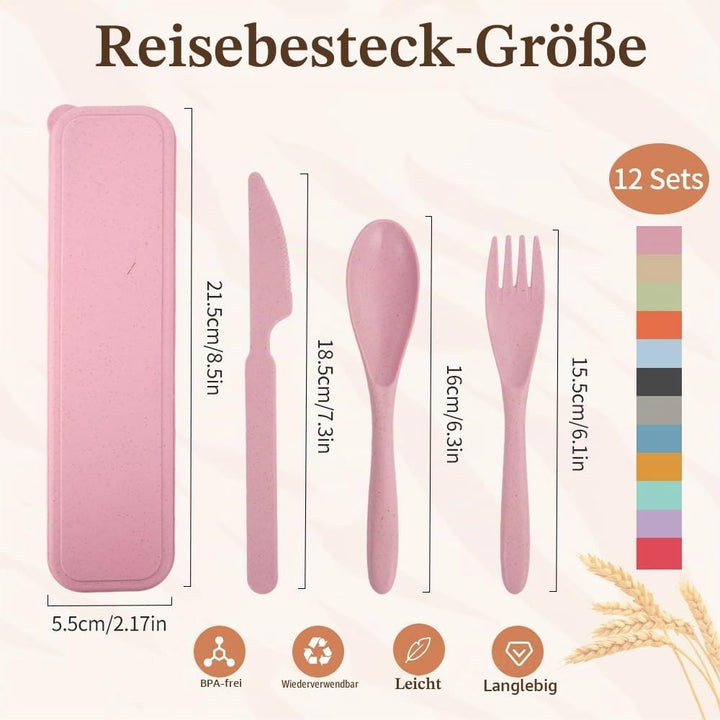 12 Sets Plastikbesteck, Tragbares Camping Besteck (12 Farben)
