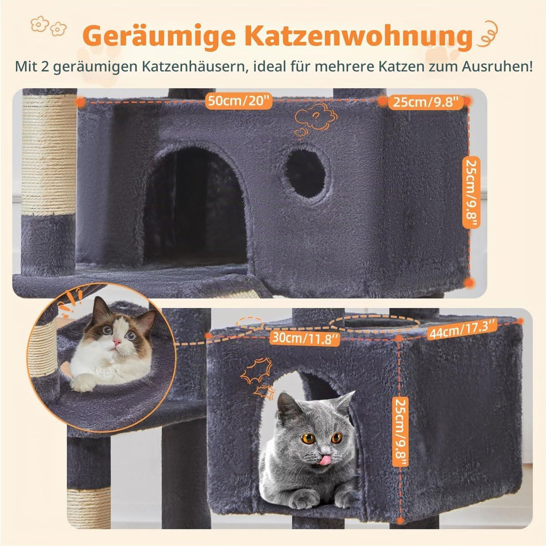 Taoqimiao 180CM Kratzbaum Gross, Katzenbaum Katzen Kratzbaum Grosse Katzen Stabil mit 2 Katzenhaus,