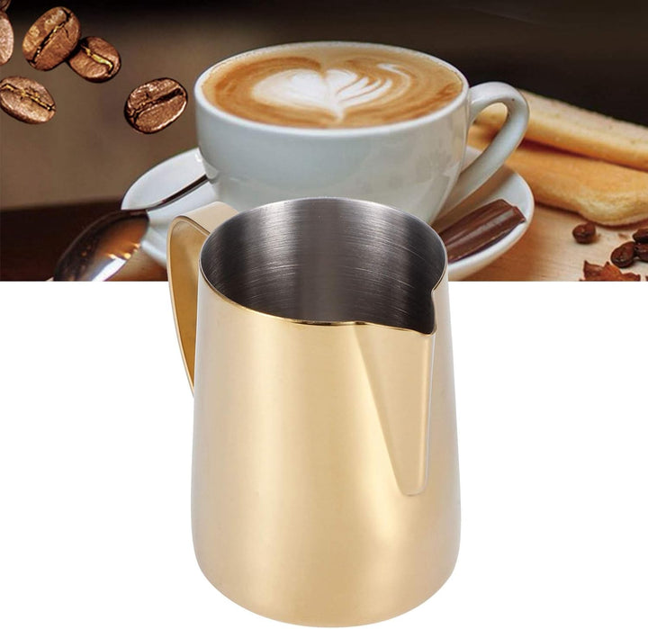 350ml Milchkännchen Golden aus Edelstahl Milk Pitcher Handheld Edelstahl Aufschäumkännchen Milch Auf
